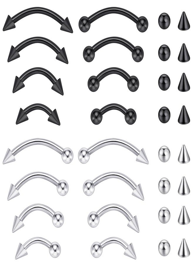 intera Surgical Steel 16G Eyebrow Piercing Jewelry Vertical Labret Lip Rings Jewelry for Women Men Curved Barbell Rook Daith Piercing Jewelry 6mm/8mm/10mm/12mm - Image 1